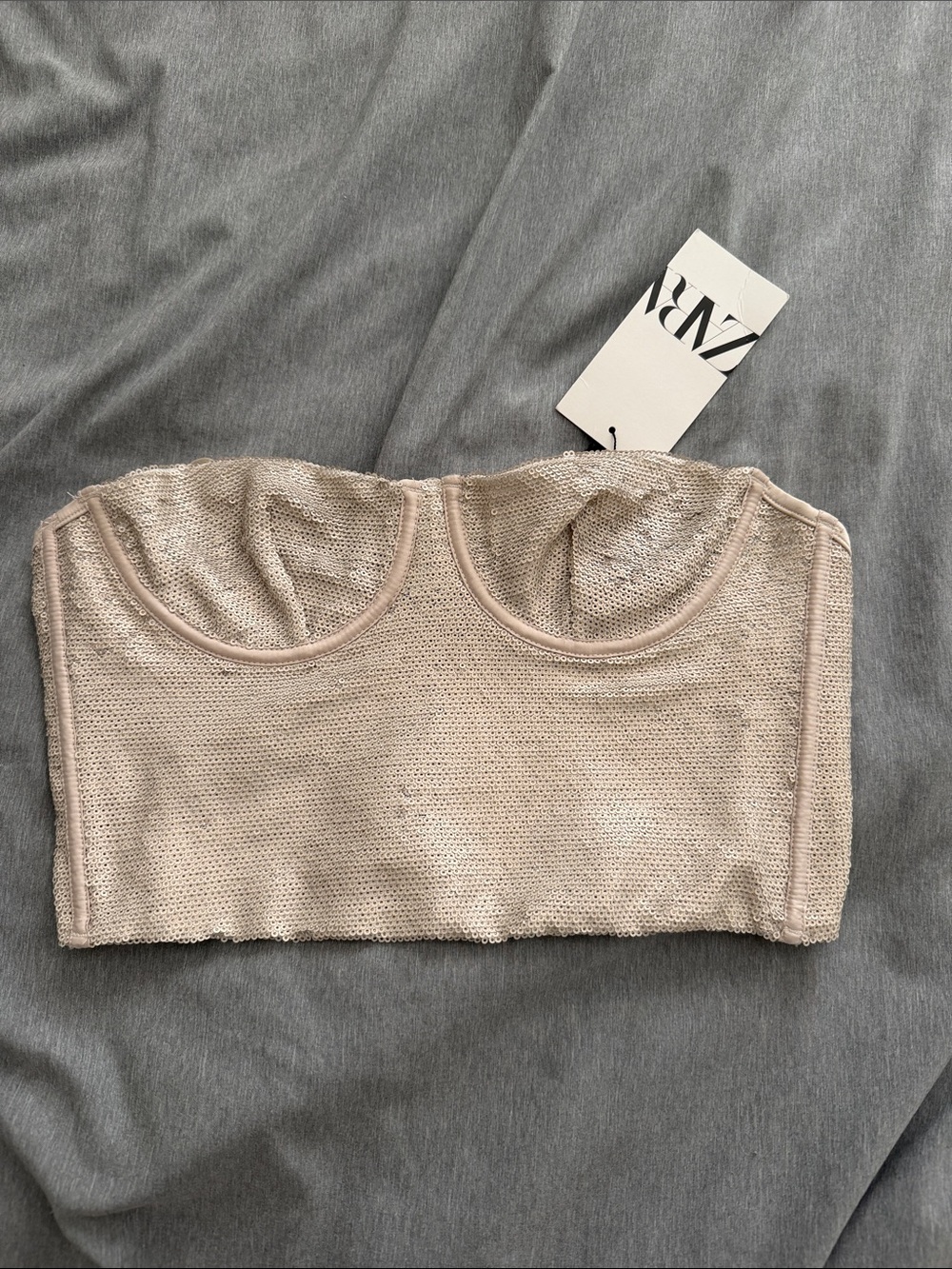 Zara Beige Strapless Knit Bustier Crop Top